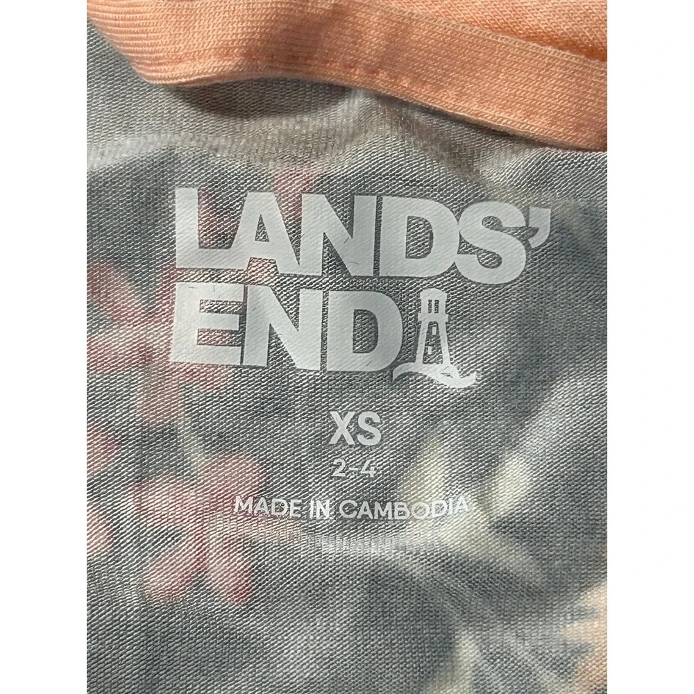Lands End Womens XS Navy Peach Floral Long Sleeve Knit Robe Pockets Sleepwear